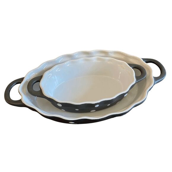 Gold Coast Ceramic Black & White Polka Dot Oval Bakeware Set - Picture 2 of 7